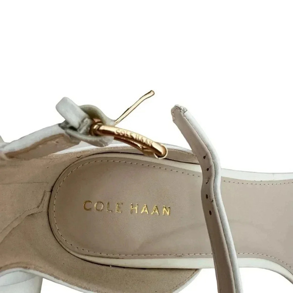 Cole Haan White Abriella Wedge Heel Sandals Ankle Strap Back Zip Open Toe 8 NEW - Picture 9 of 11